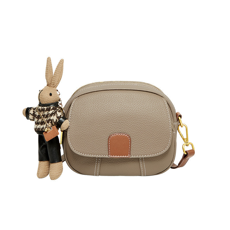 Trendy Rabbit Charm Round Leather Bag-5