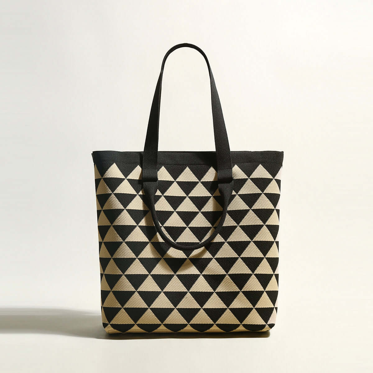 Triangle Checkered Khaki Canvas Tote Bag-0