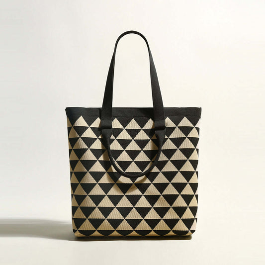 Triangle Checkered Khaki Canvas Tote Bag-0