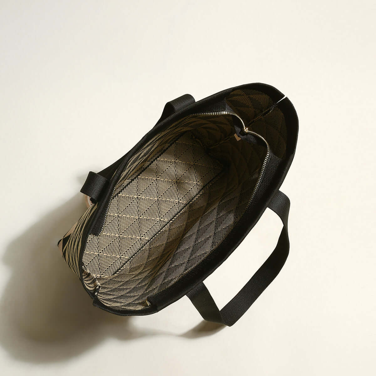 Triangle Checkered Khaki Canvas Tote Bag-2
