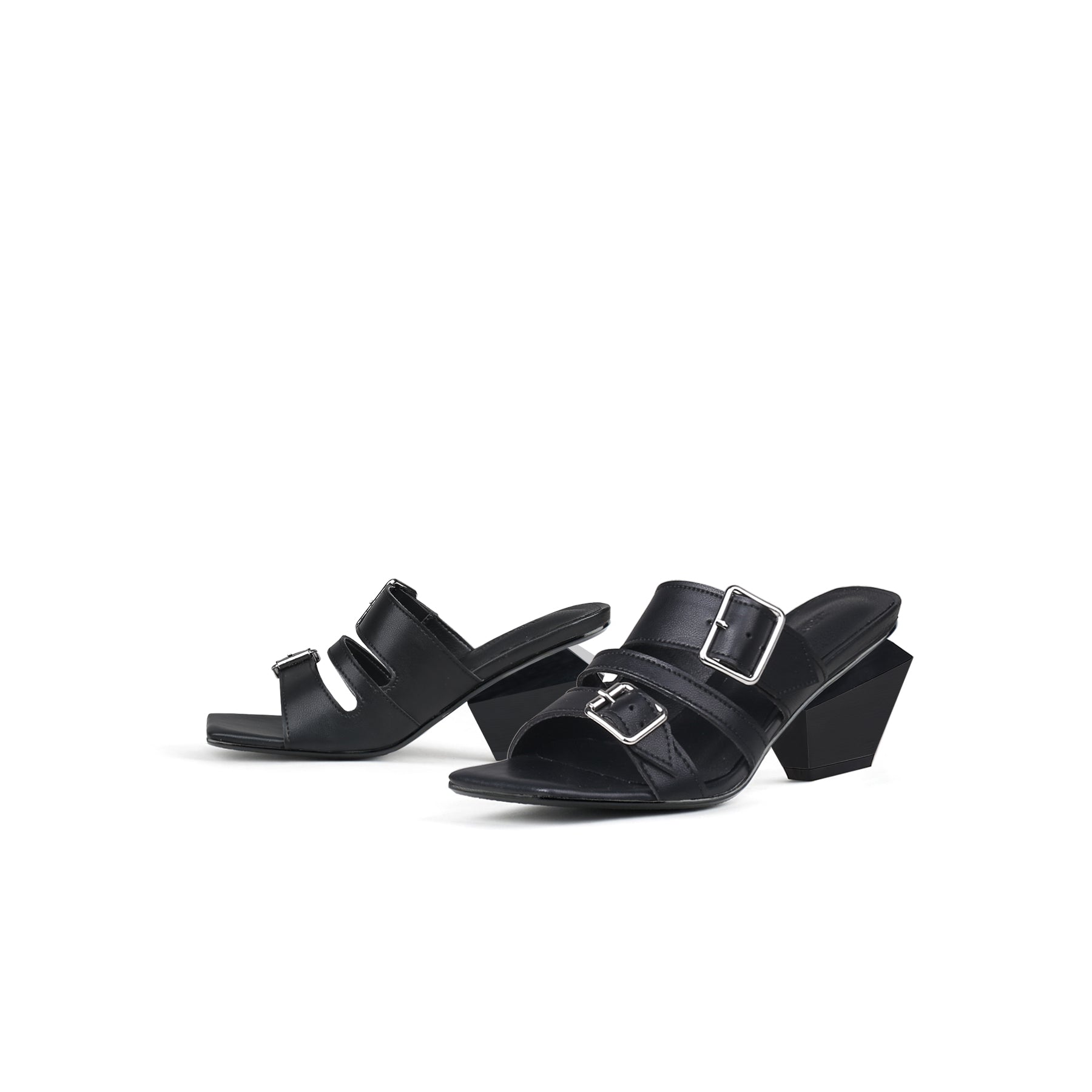 Triple Strap Heeled Mules-4