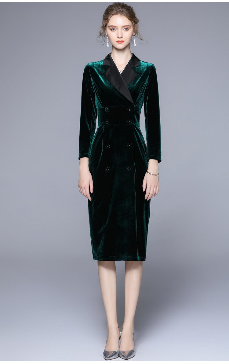 Velvet Green Slim Fit Midi Pencil Dress-0
