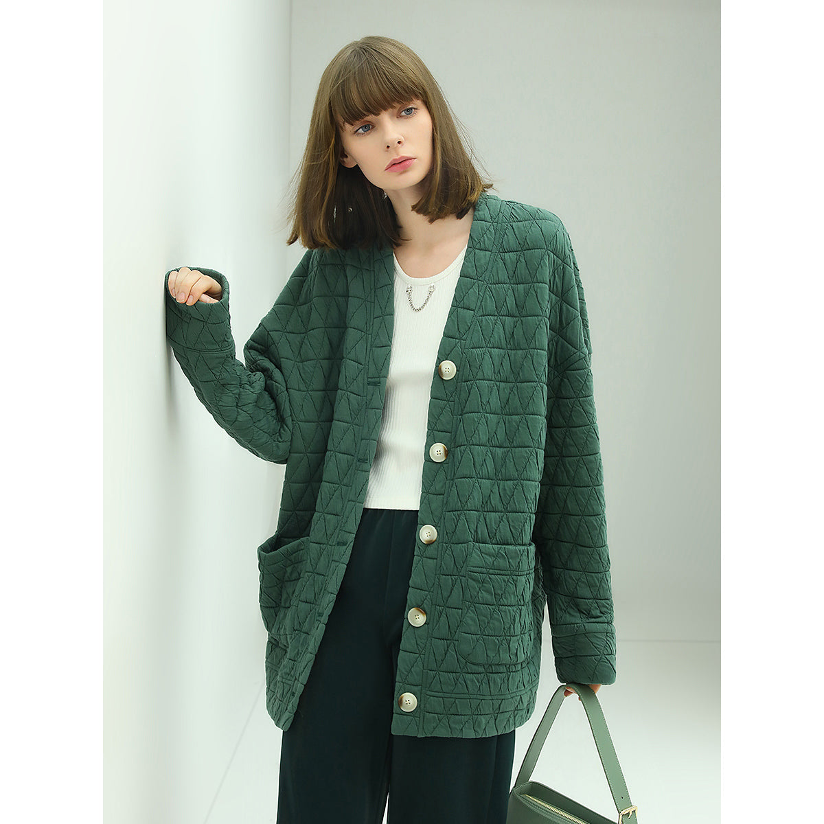 Velvety Collarless Oversized Quilted Coat-4