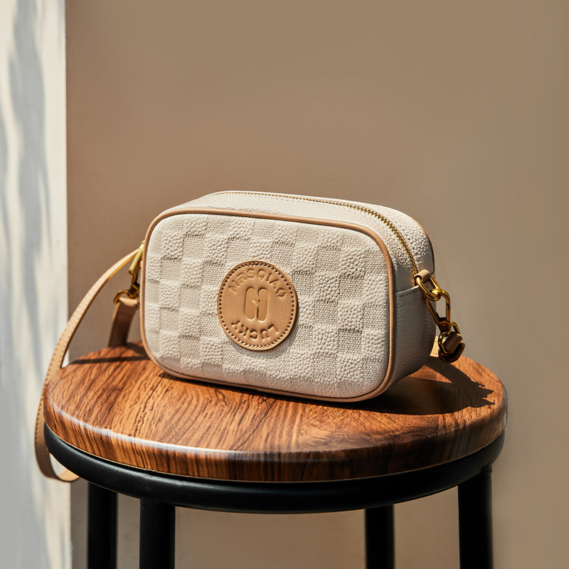 Versatile Checkered Leather Shoulder Bag-1