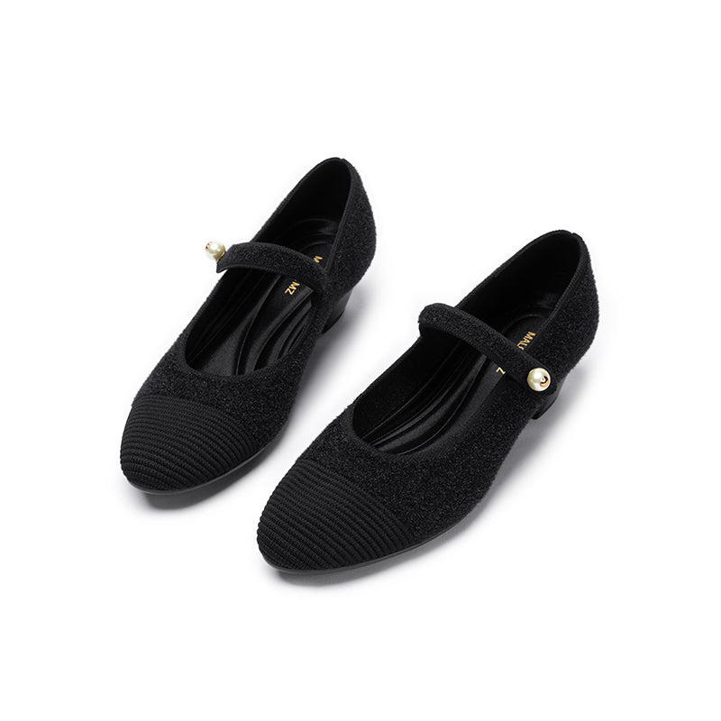 Vintage Tweed Low Heel Strap Mary Jane Shoes-1