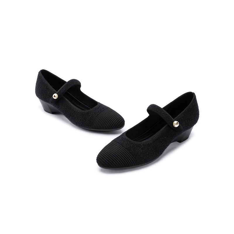 Vintage Tweed Low Heel Strap Mary Jane Shoes-3