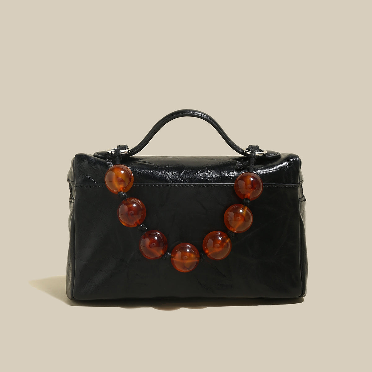 Vintage Vanity Shoulder Bag with Resin Bead Strap-2