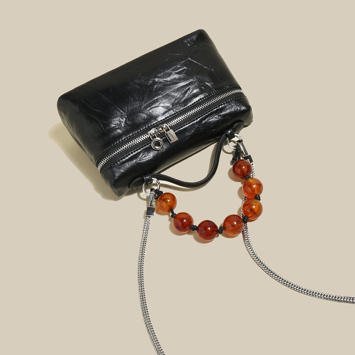 Vintage Vanity Shoulder Bag with Resin Bead Strap-3