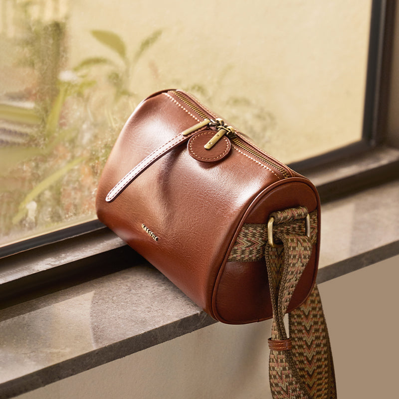 Vintage Wide Strap Brown Boston Bag-2