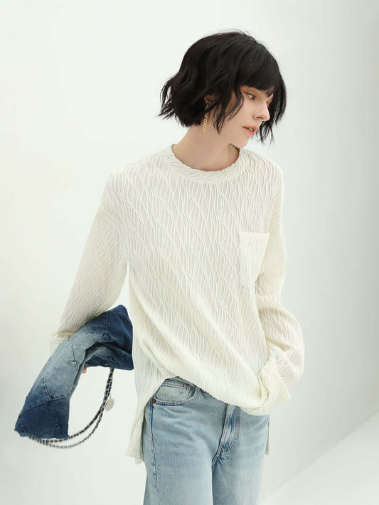 White Textured T Shirt-1