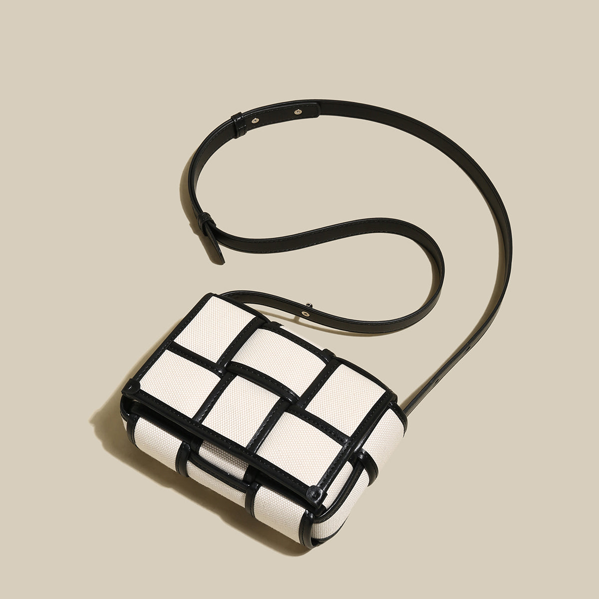 Woven Black and White Top Handle Bag-2