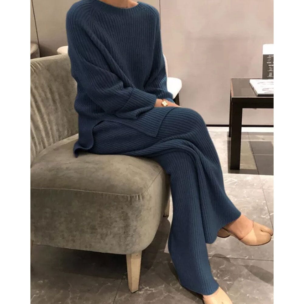 Stickad Set – Mysig Topp & Byxor för Hemma & Vardagen